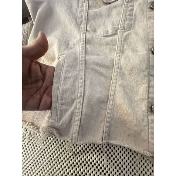 Rebel Wilson Jacket Moto Trucker Raw Fray Hem Women Sz 3X Cream Ivory Jean Style - Picture 4 of 11